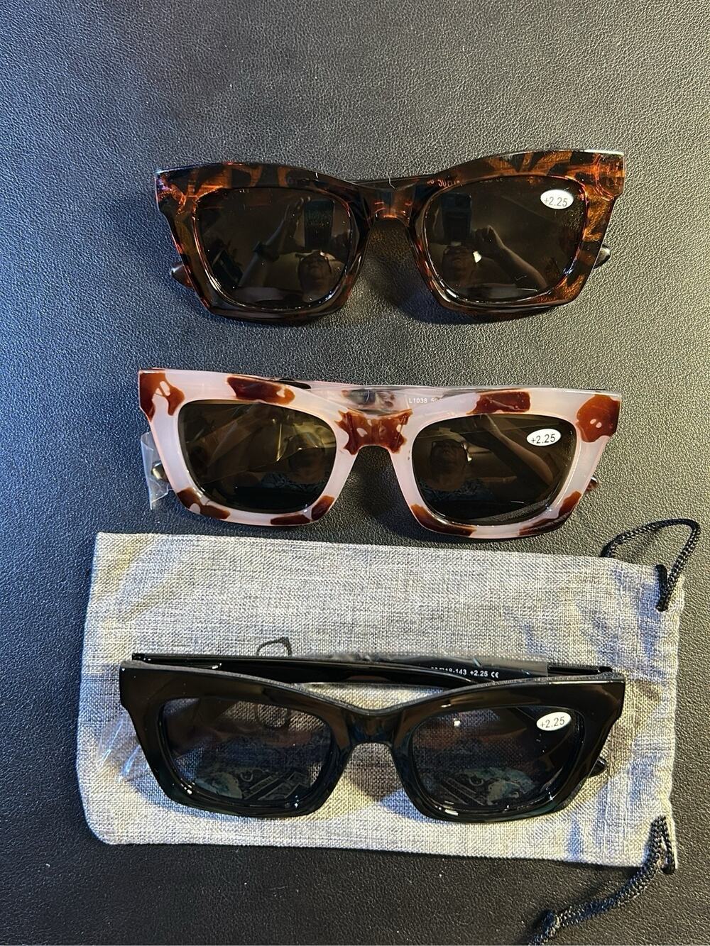 Sunglasses & +2.25 Readers Set of 3 Tortoise Black Rectangular Frames